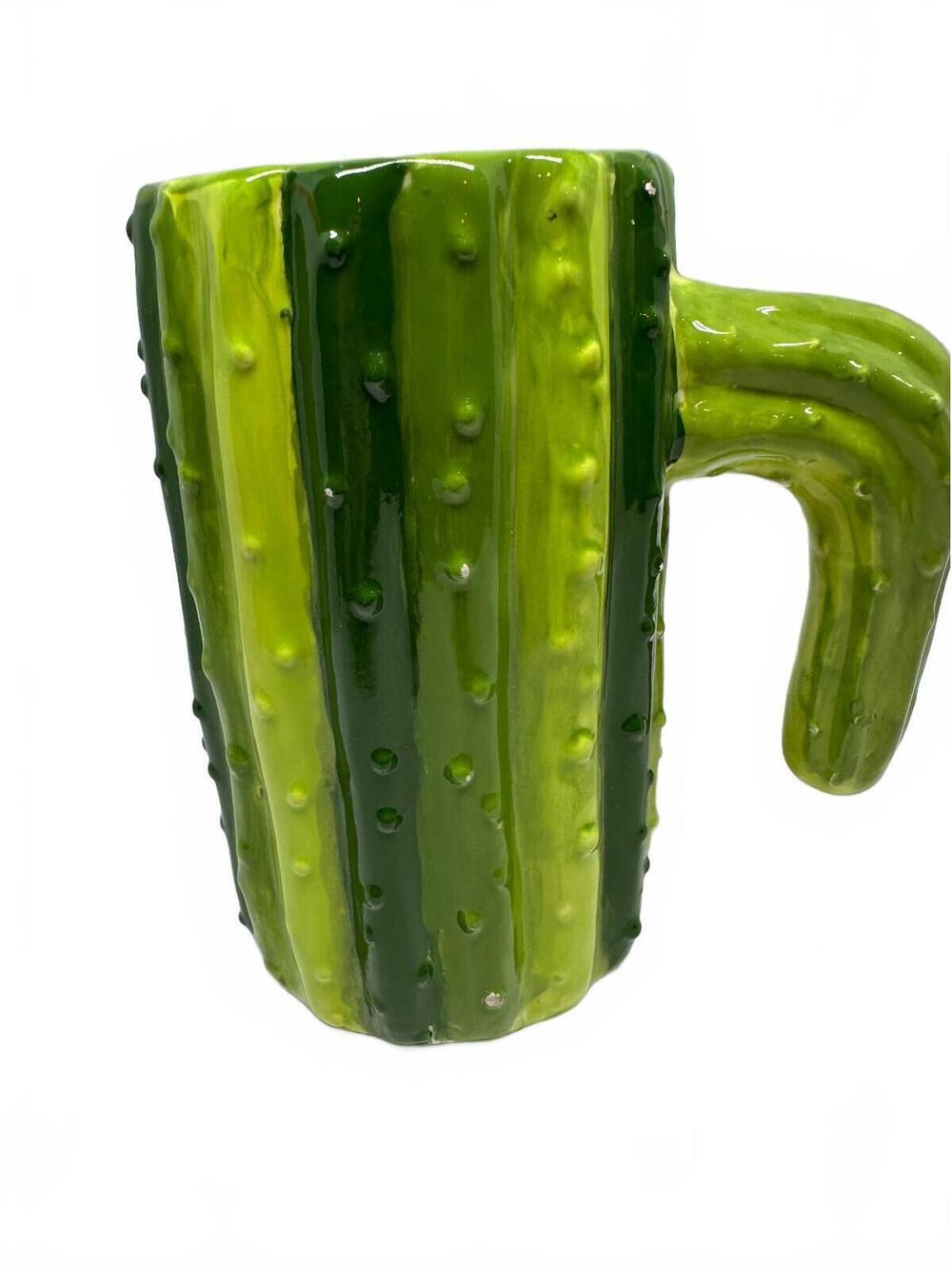 Handmade Green Cactus Studio Pottery Mug 5.5"